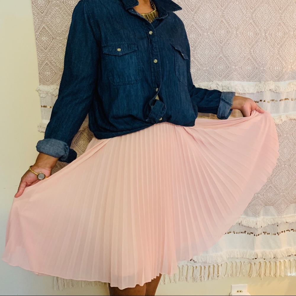 Pink Pleated Midi Maternity Skirt
